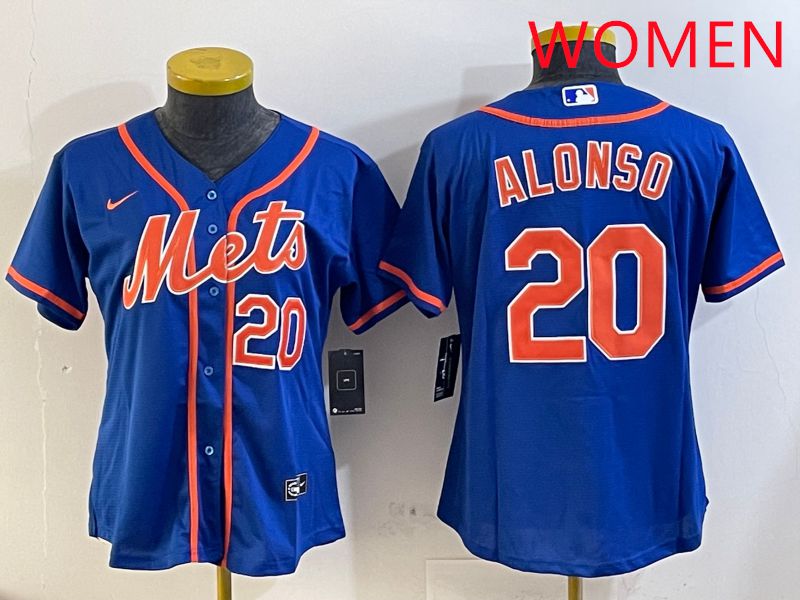 Women New York Mets #20 Alonso Blue Game Nike 2025 MLB Jersey style 1